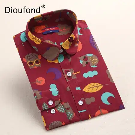Dioufond Black Flower Print Blouse Women Turn Down Collar Button Down Blouse Shirt Casual Cotton Shirts Plus Size S-5XL 2017 13