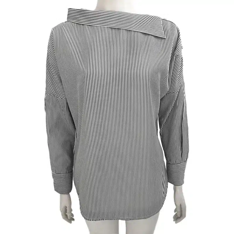 Women Striped Blouse Long Sleeve Off Shoulder Pullover Shirt Bat Sleeve Blue Black Blouses Shirts Tops Womens Tops And Blouses 10
