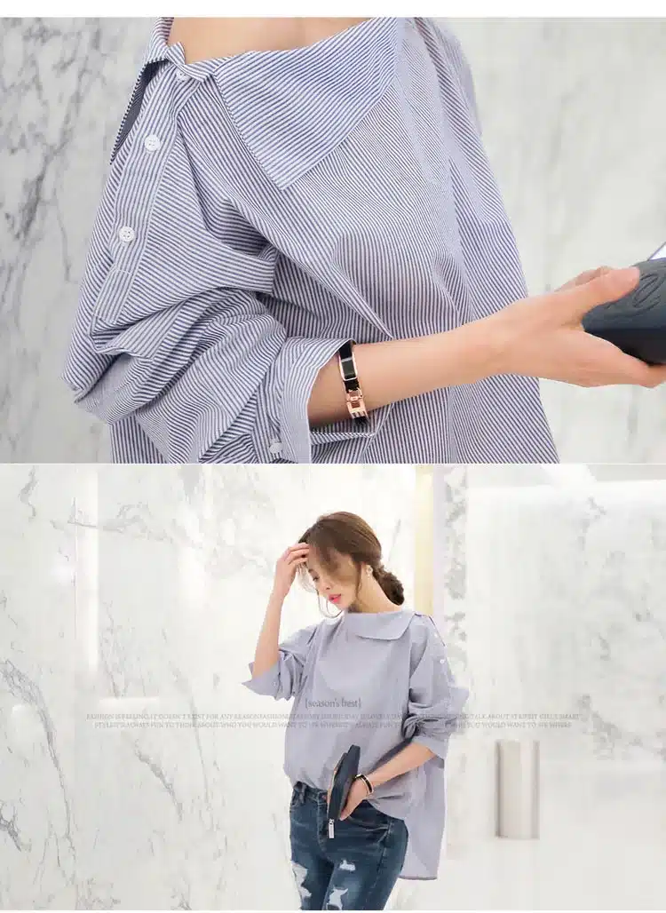 Women Striped Blouse Long Sleeve Off Shoulder Pullover Shirt Bat Sleeve Blue Black Blouses Shirts Tops Womens Tops And Blouses 15