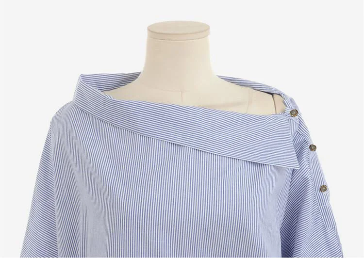 Women Striped Blouse Long Sleeve Off Shoulder Pullover Shirt Bat Sleeve Blue Black Blouses Shirts Tops Womens Tops And Blouses 18