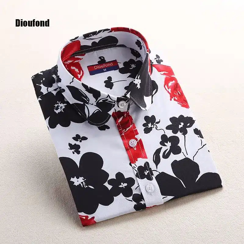 Dioufond Red Rose Shirt Print Women 2017 New Spring Cotton Long Sleeve Women Blouses Fashion Tops Blusas Femininas Plus Size 10