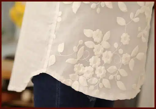 New V-neck Organza Embroidered Shirt White Lace Blouse Top Plus Size Summer Korean Women Blouse Flower Print Blouse 566F 25 37