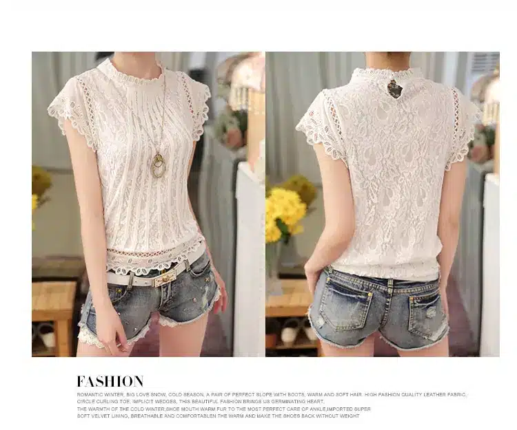 New 2016 Summer Fashion elegant solid Women Blouses Petal Sleeve Lace Chiffon O-neck Plus Size Shirt Tops 01C 35 24
