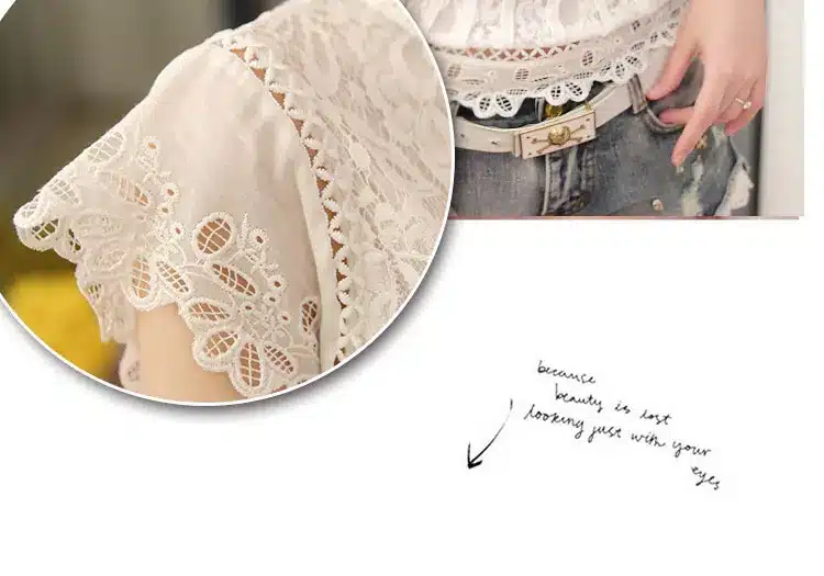 New 2016 Summer Fashion elegant solid Women Blouses Petal Sleeve Lace Chiffon O-neck Plus Size Shirt Tops 01C 35 33