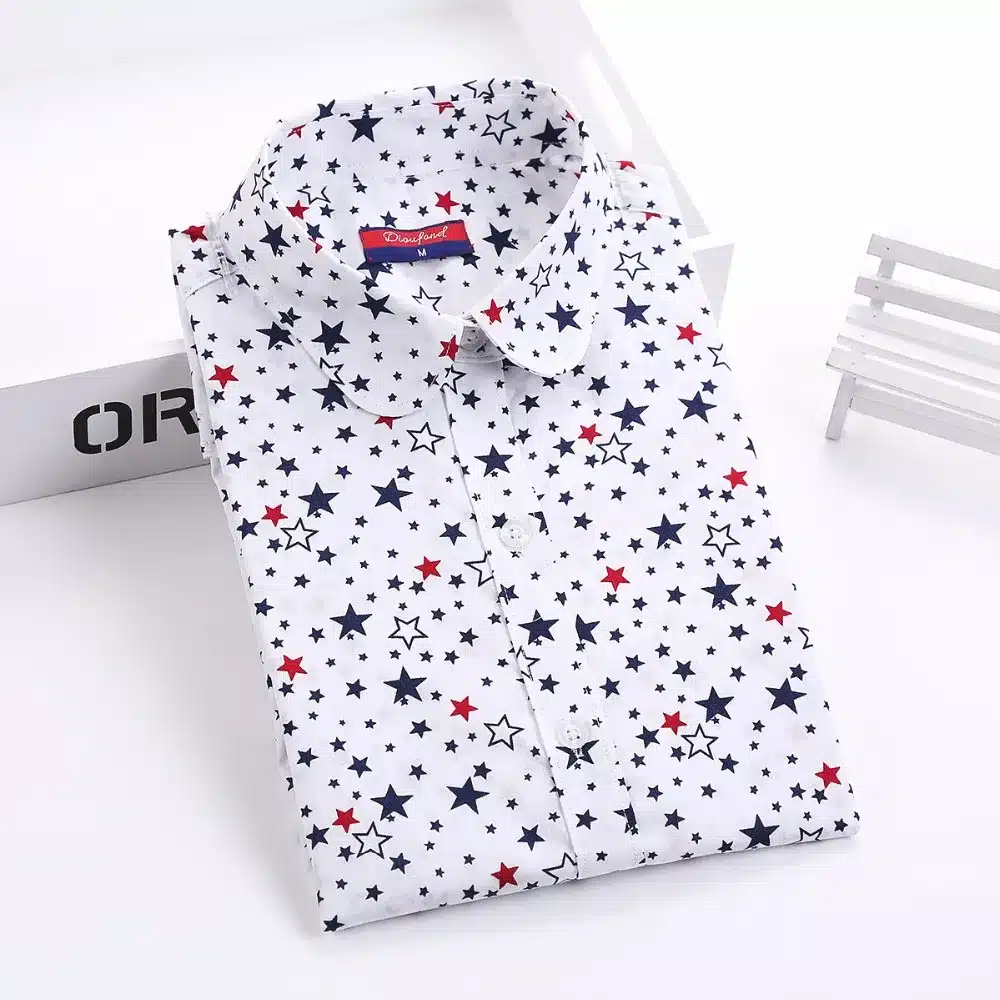 Dioufond Women Blouse Star Print Shirt Long Sleeve Blouse Cotton Casual Shirt Plus Size Shirt Female Clothes Vintage Lady Top 15