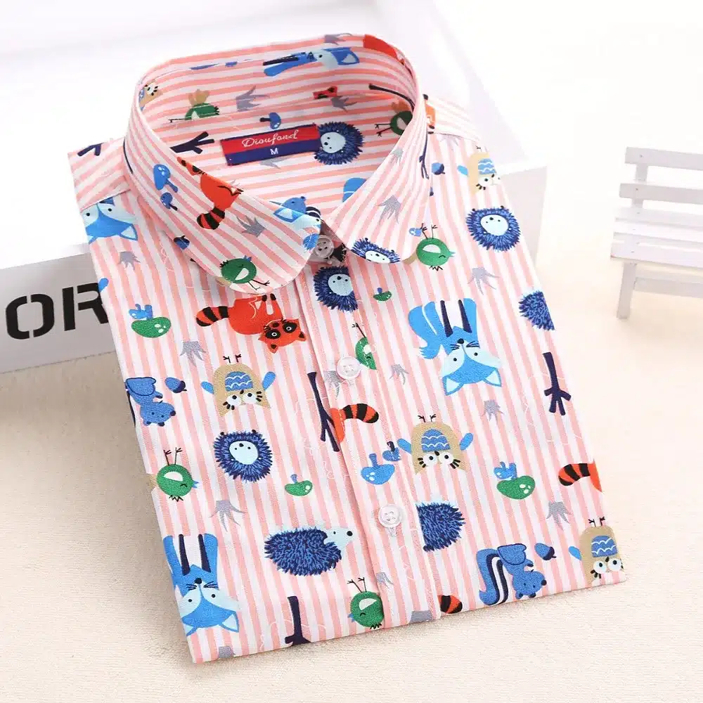 Dioufond Women Blouse Star Print Shirt Long Sleeve Blouse Cotton Casual Shirt Plus Size Shirt Female Clothes Vintage Lady Top 18