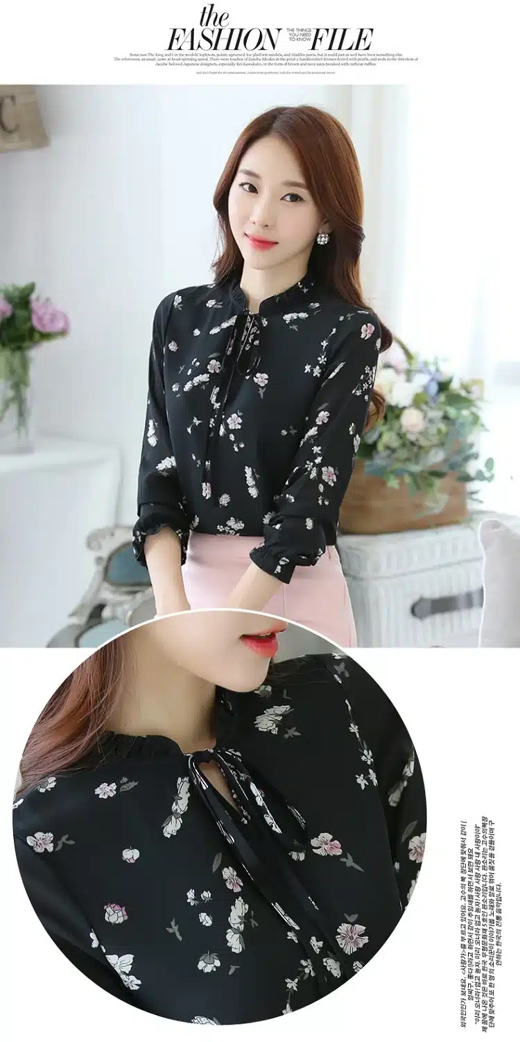 Blusas Women Tops Blouses Ladies Chiffon Long Sleeve Floral Shirt Women Slim Camisas Mujer Plus Size Chemise Femme White Black 20