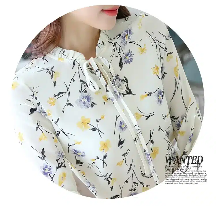 Blusas Women Tops Blouses Ladies Chiffon Long Sleeve Floral Shirt Women Slim Camisas Mujer Plus Size Chemise Femme White Black 24