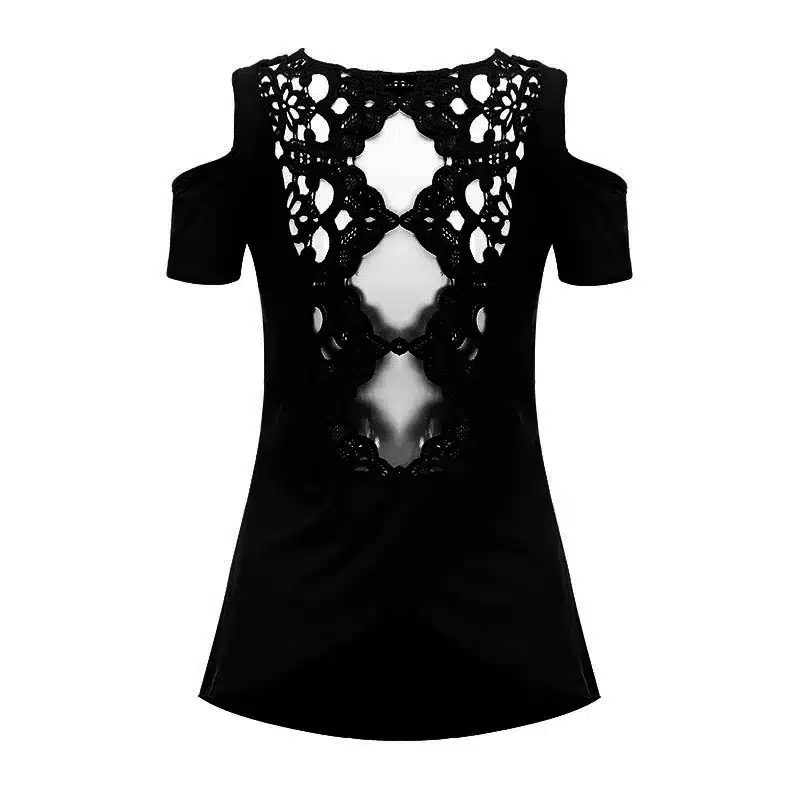 2018 Summer Sexy Blusas Retro Lace Short Sleeve Hollow Backless Off Shoulder Tee Tops Solid Blouse Shirt ZANZEA Women Plus Size 33