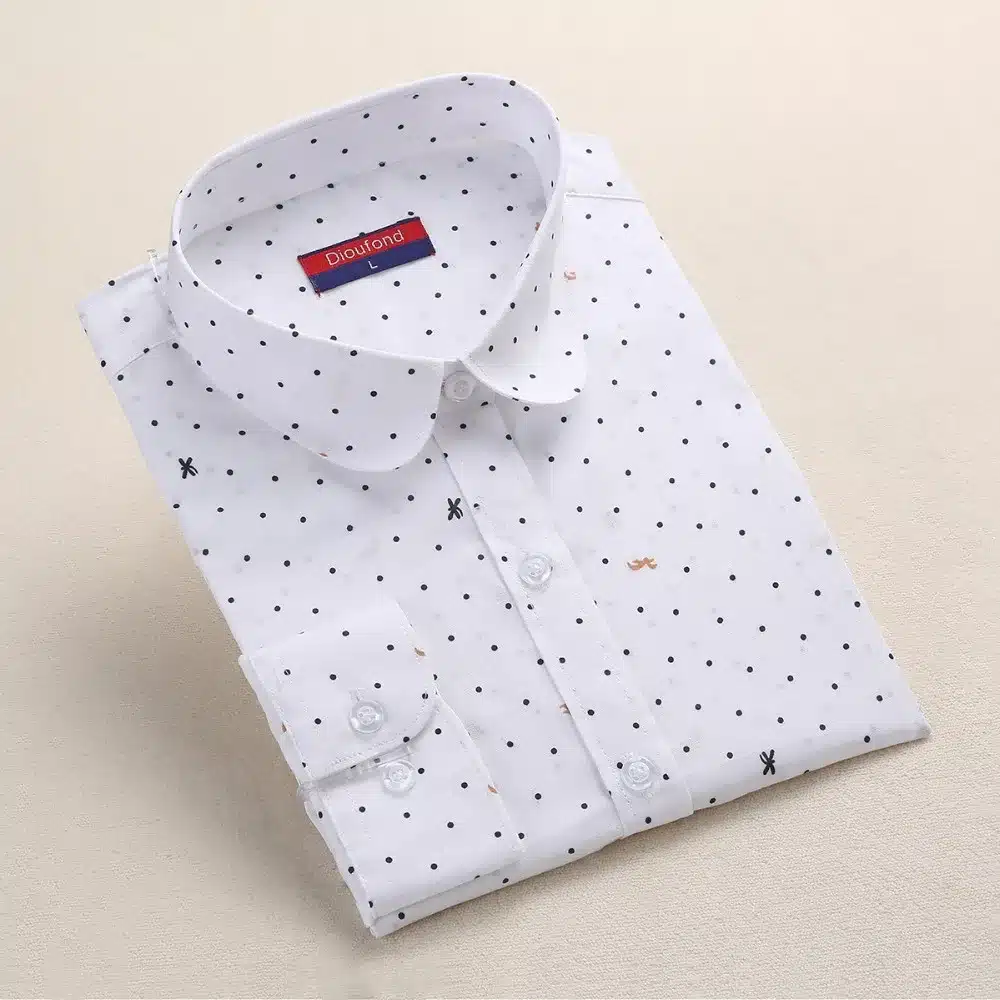 Dioufond Women Polka Dot Blouses Cotton Long Sleeve Shirt Turn Down Collar Shirt Ladies Tops Plus Size Women Clothing Fashion 12