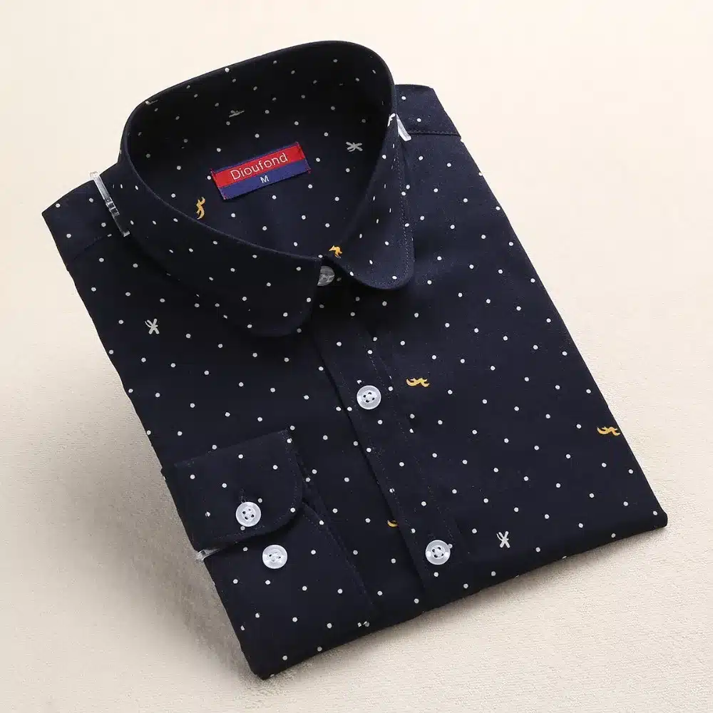 Dioufond Women Polka Dot Blouses Cotton Long Sleeve Shirt Turn Down Collar Shirt Ladies Tops Plus Size Women Clothing Fashion 13