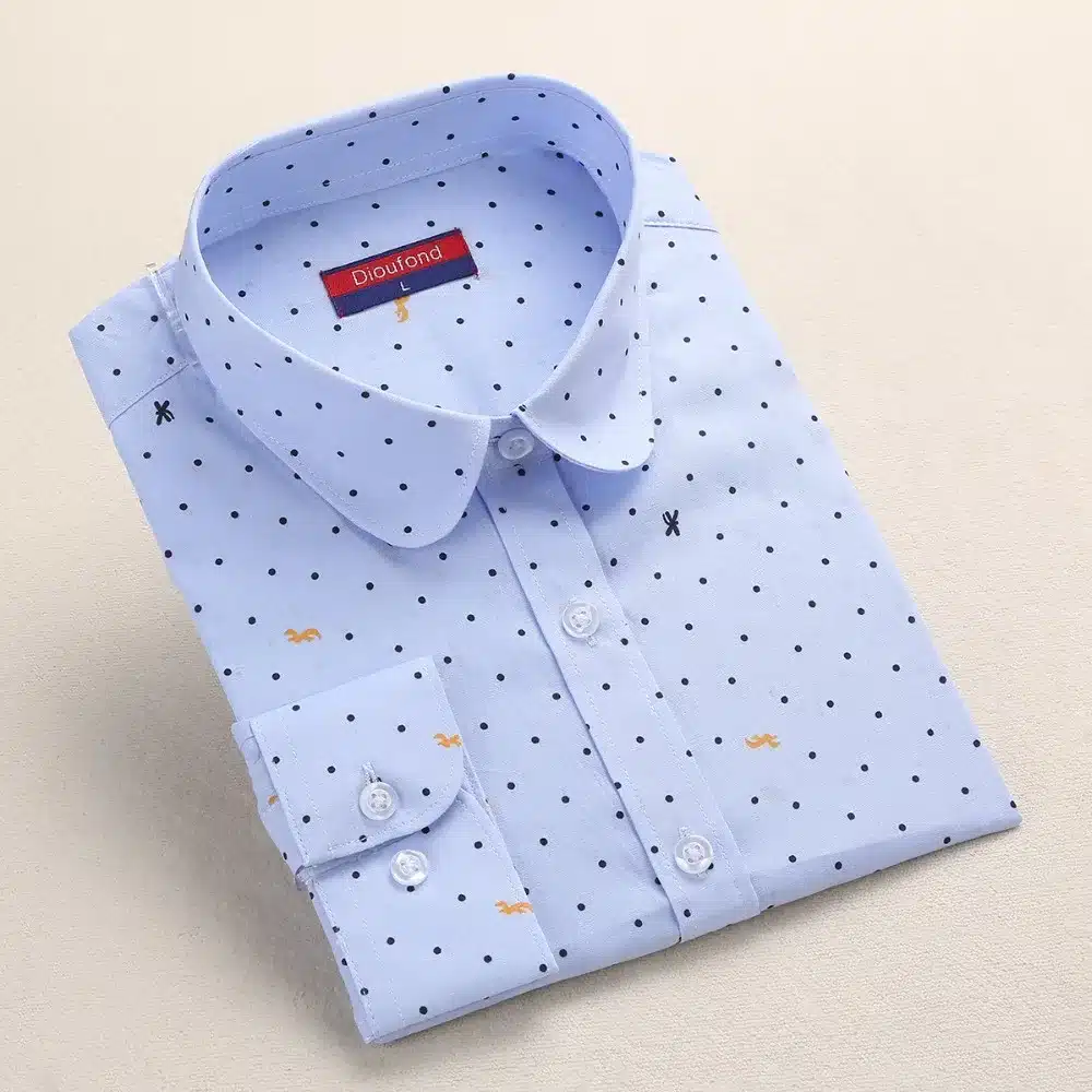 Dioufond Women Polka Dot Blouses Cotton Long Sleeve Shirt Turn Down Collar Shirt Ladies Tops Plus Size Women Clothing Fashion 14