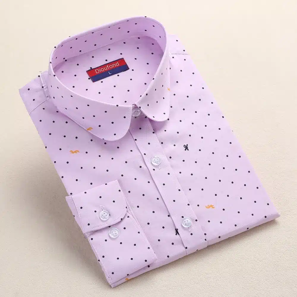 Dioufond Women Polka Dot Blouses Cotton Long Sleeve Shirt Turn Down Collar Shirt Ladies Tops Plus Size Women Clothing Fashion 15