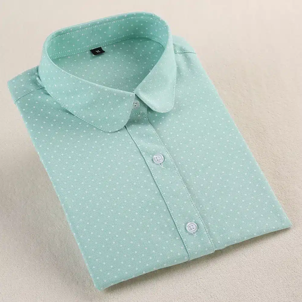 Dioufond Women Polka Dot Blouses Cotton Long Sleeve Shirt Turn Down Collar Shirt Ladies Tops Plus Size Women Clothing Fashion 18