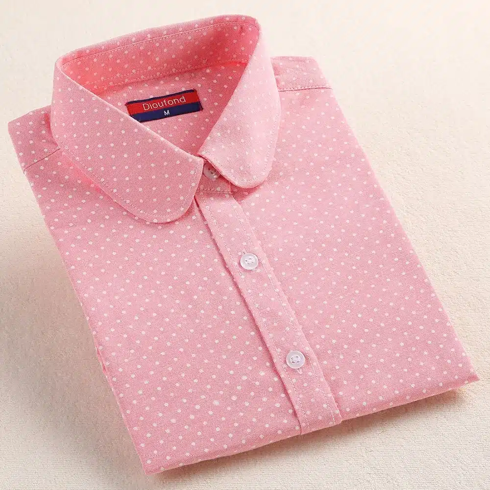Dioufond Women Polka Dot Blouses Cotton Long Sleeve Shirt Turn Down Collar Shirt Ladies Tops Plus Size Women Clothing Fashion 19