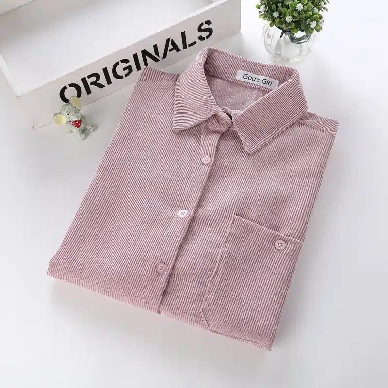Warm Women Corduroy Cotton Shirt Female Long Sleeve Tops Fashion Plus Size Winter Bodycon Casual Blouse Chemise Femme Clothes 12