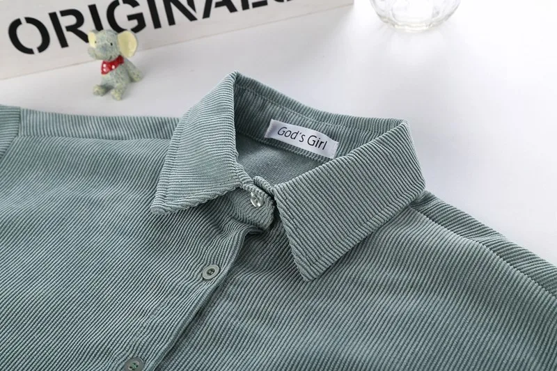 Warm Women Corduroy Cotton Shirt Female Long Sleeve Tops Fashion Plus Size Winter Bodycon Casual Blouse Chemise Femme Clothes 14