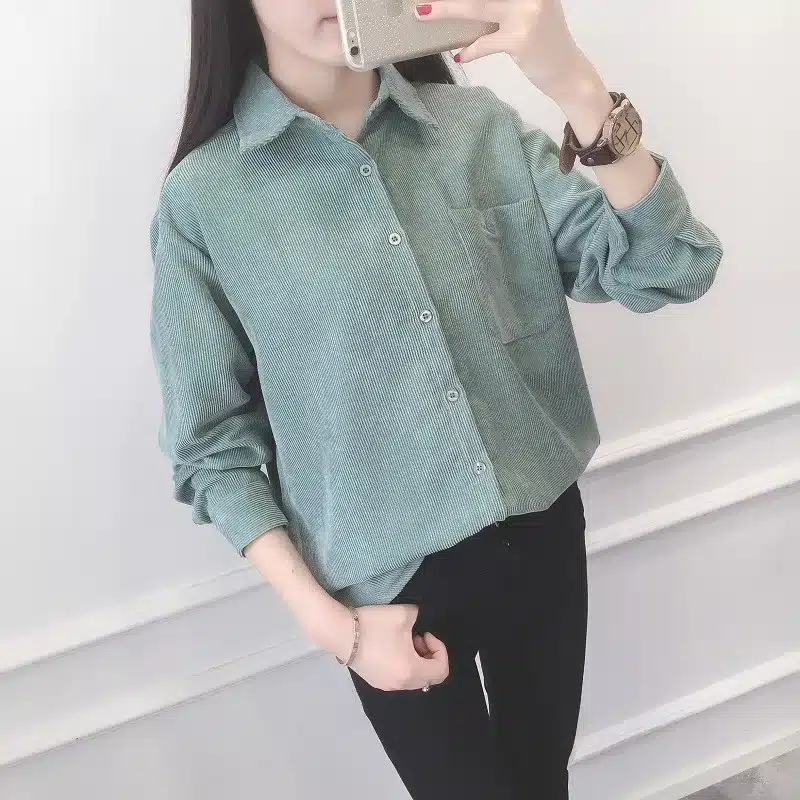 Warm Women Corduroy Cotton Shirt Female Long Sleeve Tops Fashion Plus Size Winter Bodycon Casual Blouse Chemise Femme Clothes 26