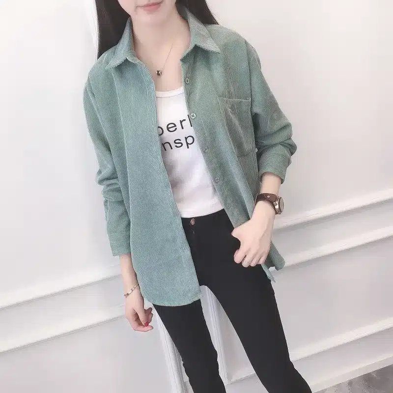 Warm Women Corduroy Cotton Shirt Female Long Sleeve Tops Fashion Plus Size Winter Bodycon Casual Blouse Chemise Femme Clothes 27