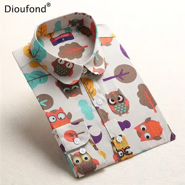Dioufond Summer Striped Blouses Animal Print Blouse Shirt 2017 Long Sleeve Women Shirts Whale Casual Blusas Plus Size 5XL 7