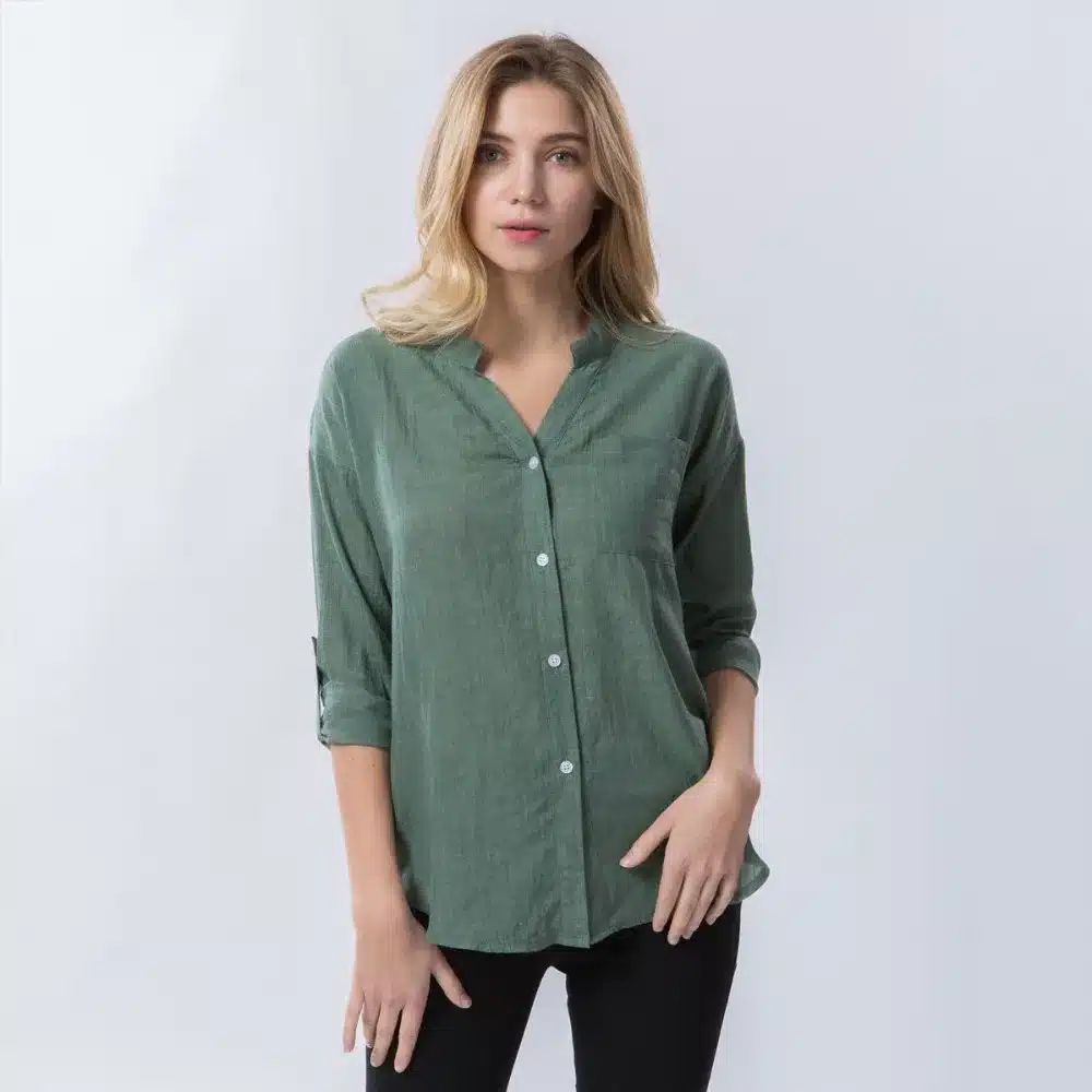 Dioufond Women Korean Style Shirts Fashion V-Neck Blouse Casual Cotton Shirt Ladies Pocket Tops Female Blusas Femininas 13