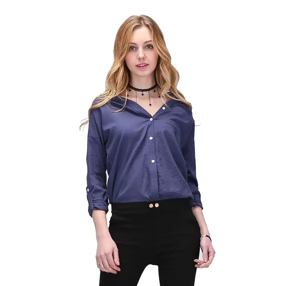 Dioufond Women Korean Style Shirts Fashion V-Neck Blouse Casual Cotton Shirt Ladies Pocket Tops Female Blusas Femininas 14