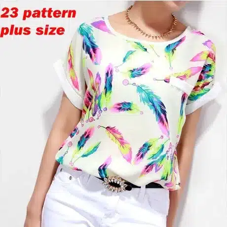 Women Blouses Shirts Chiffon Feminina Top Tee Short Shirt Woman Clothing Blusa Camisa Summer Tops Shirt Floral Fashion 13