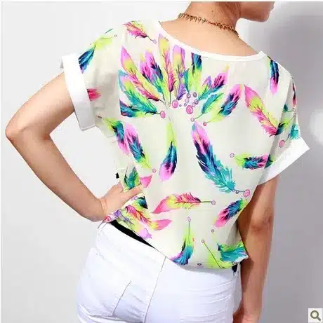 Women Blouses Shirts Chiffon Feminina Top Tee Short Shirt Woman Clothing Blusa Camisa Summer Tops Shirt Floral Fashion 14