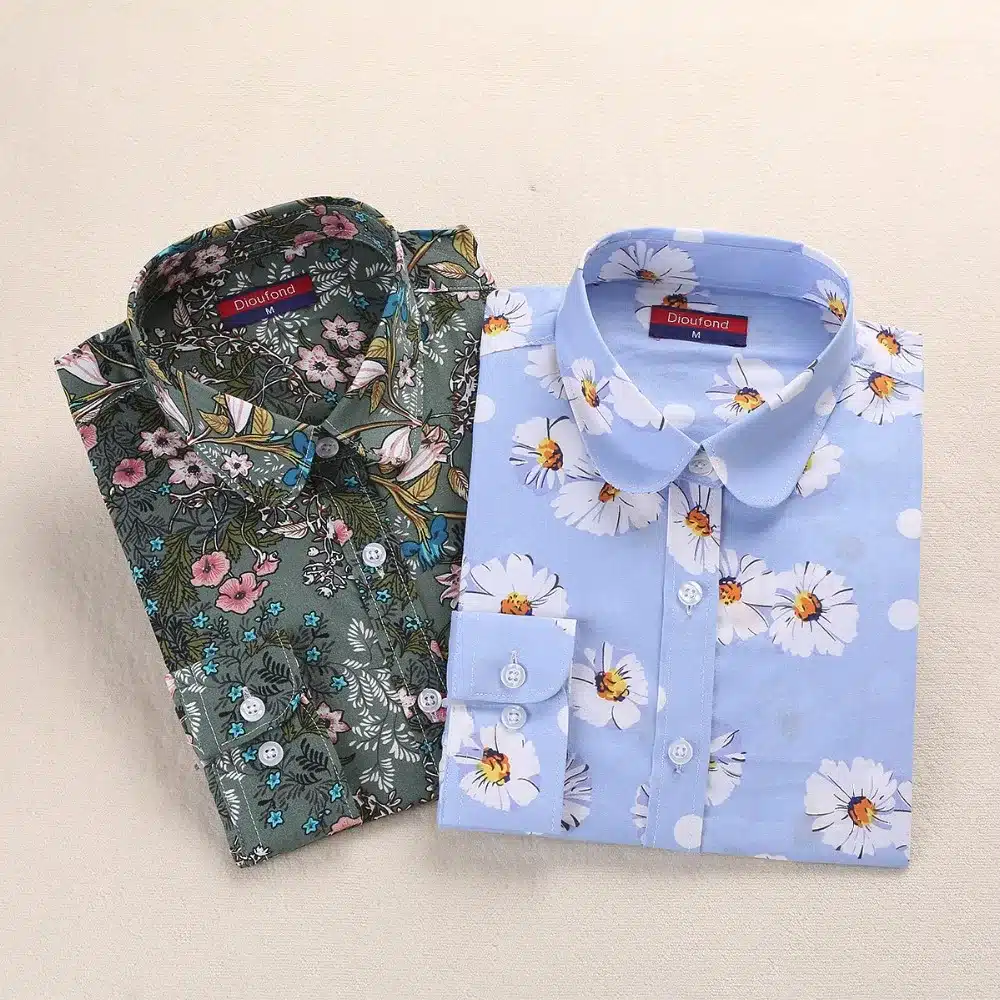 Dioufond Autumn Shirts Women Floral Cotton Blouses Vintage Elegant Ladies Tops Female Print Shirt Long Sleeve Plus Size Blusas 27
