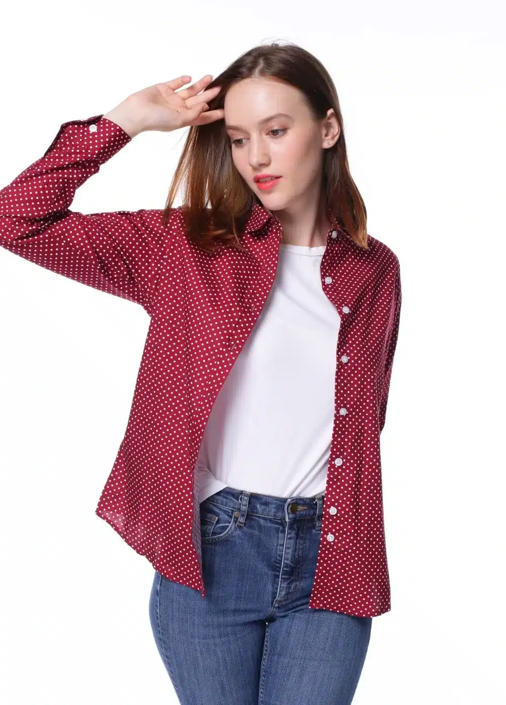 New Brand Red Polka Dot Shirt Dots Women Shirts Bohemia Long Sleeve Blouses Red Dot White Women Shirts Blouses Blusa Mujer 13