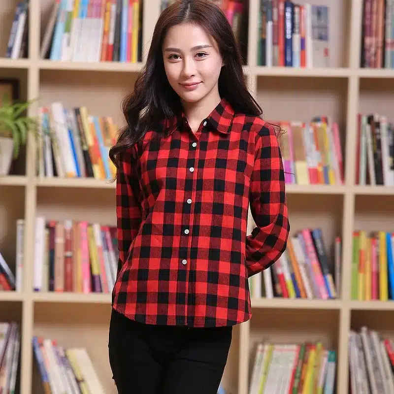 2017 Brand New Fashion Plaid Shirt Female Casual Style Women Blouses Long Sleeve Flannel Shirt Plus Size Cotton Blusas Tops 5XL 4