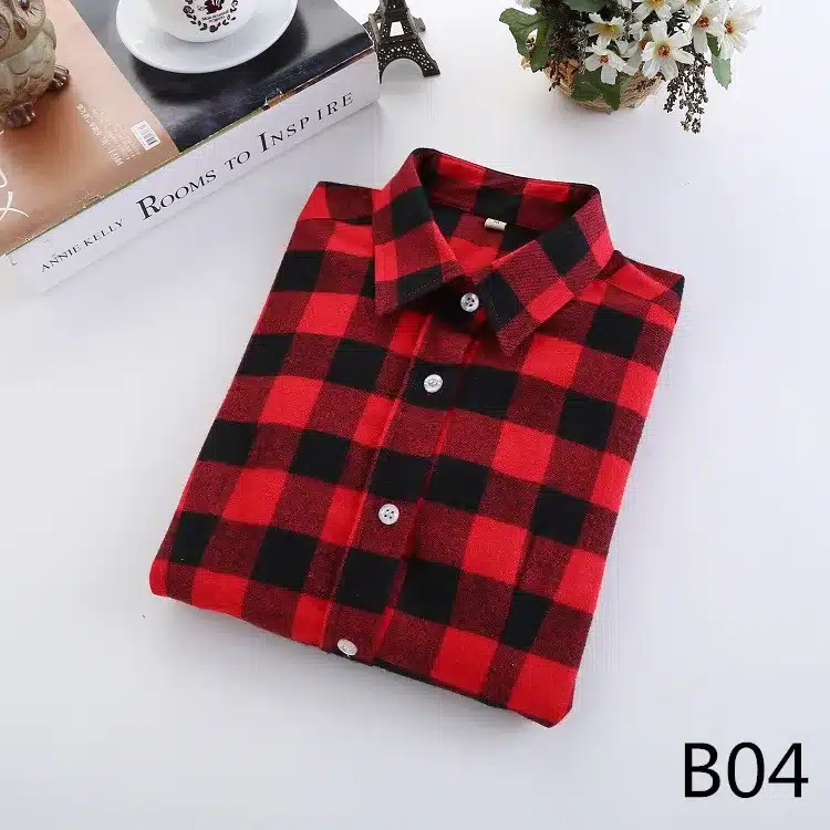 2017 Brand New Fashion Plaid Shirt Female Casual Style Women Blouses Long Sleeve Flannel Shirt Plus Size Cotton Blusas Tops 5XL 14
