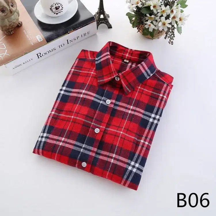 2017 Brand New Fashion Plaid Shirt Female Casual Style Women Blouses Long Sleeve Flannel Shirt Plus Size Cotton Blusas Tops 5XL 18