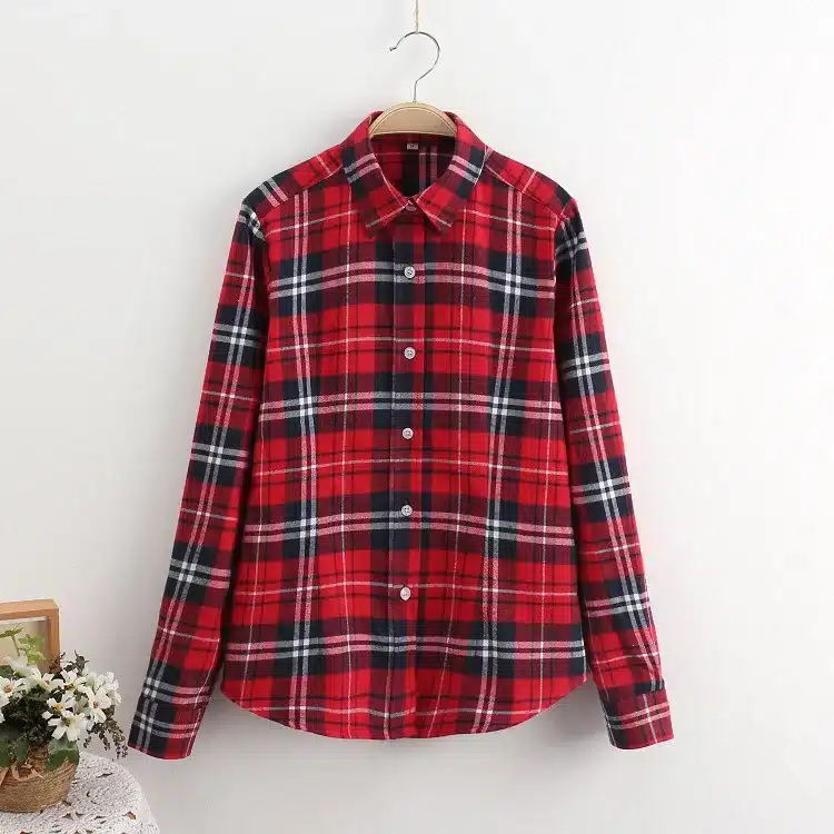 2017 Brand New Fashion Plaid Shirt Female Casual Style Women Blouses Long Sleeve Flannel Shirt Plus Size Cotton Blusas Tops 5XL 19