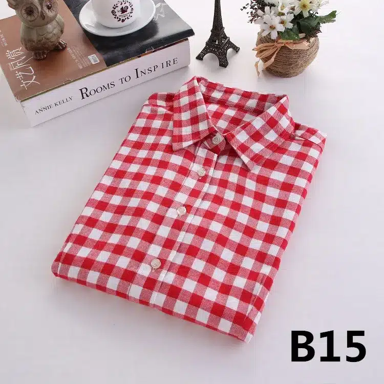 2017 Brand New Fashion Plaid Shirt Female Casual Style Women Blouses Long Sleeve Flannel Shirt Plus Size Cotton Blusas Tops 5XL 36