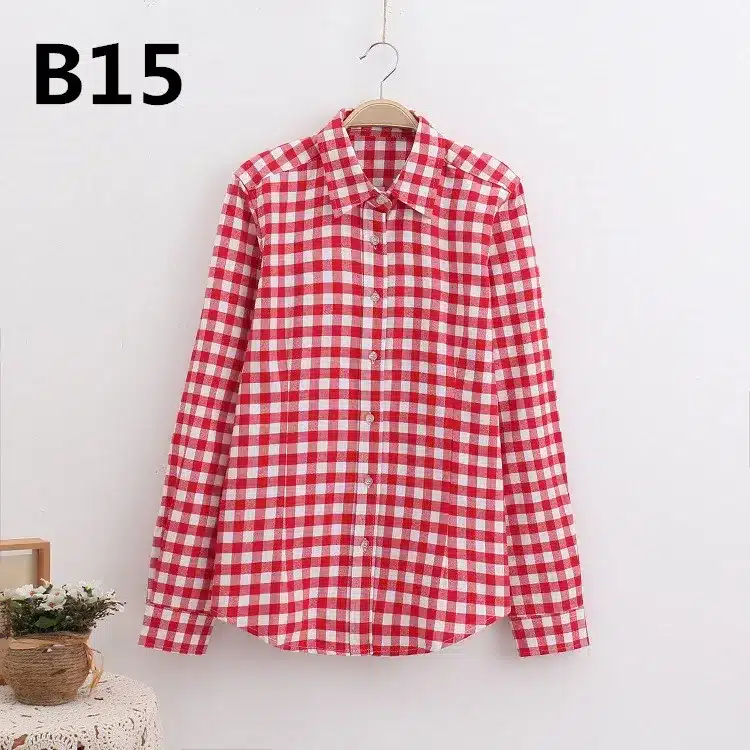2017 Brand New Fashion Plaid Shirt Female Casual Style Women Blouses Long Sleeve Flannel Shirt Plus Size Cotton Blusas Tops 5XL 37
