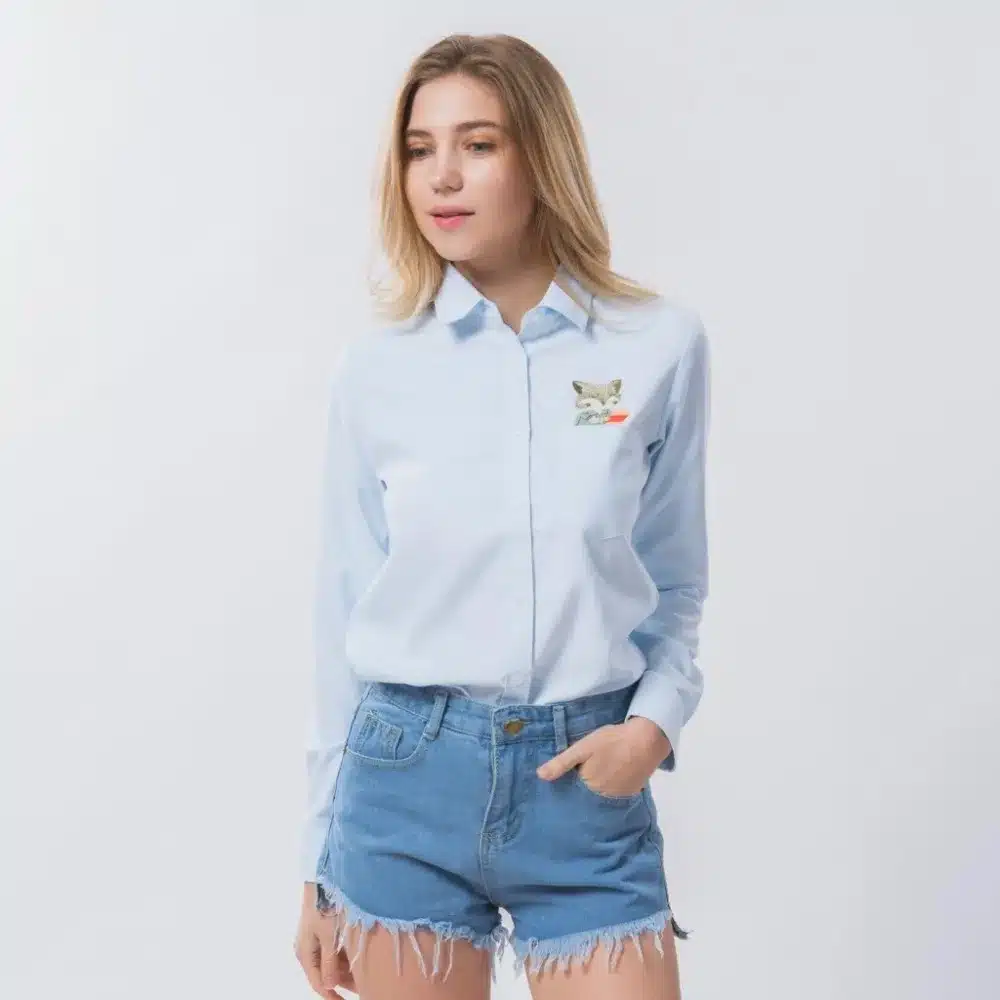 Dioufond Women Embroidery Shirt Cat School Blouses Office Ladies Tops Female Blusas Plus Size Embroidered Work Shirt Autumn 2017 4