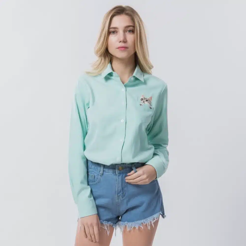 Dioufond Women Embroidery Shirt Cat School Blouses Office Ladies Tops Female Blusas Plus Size Embroidered Work Shirt Autumn 2017 5