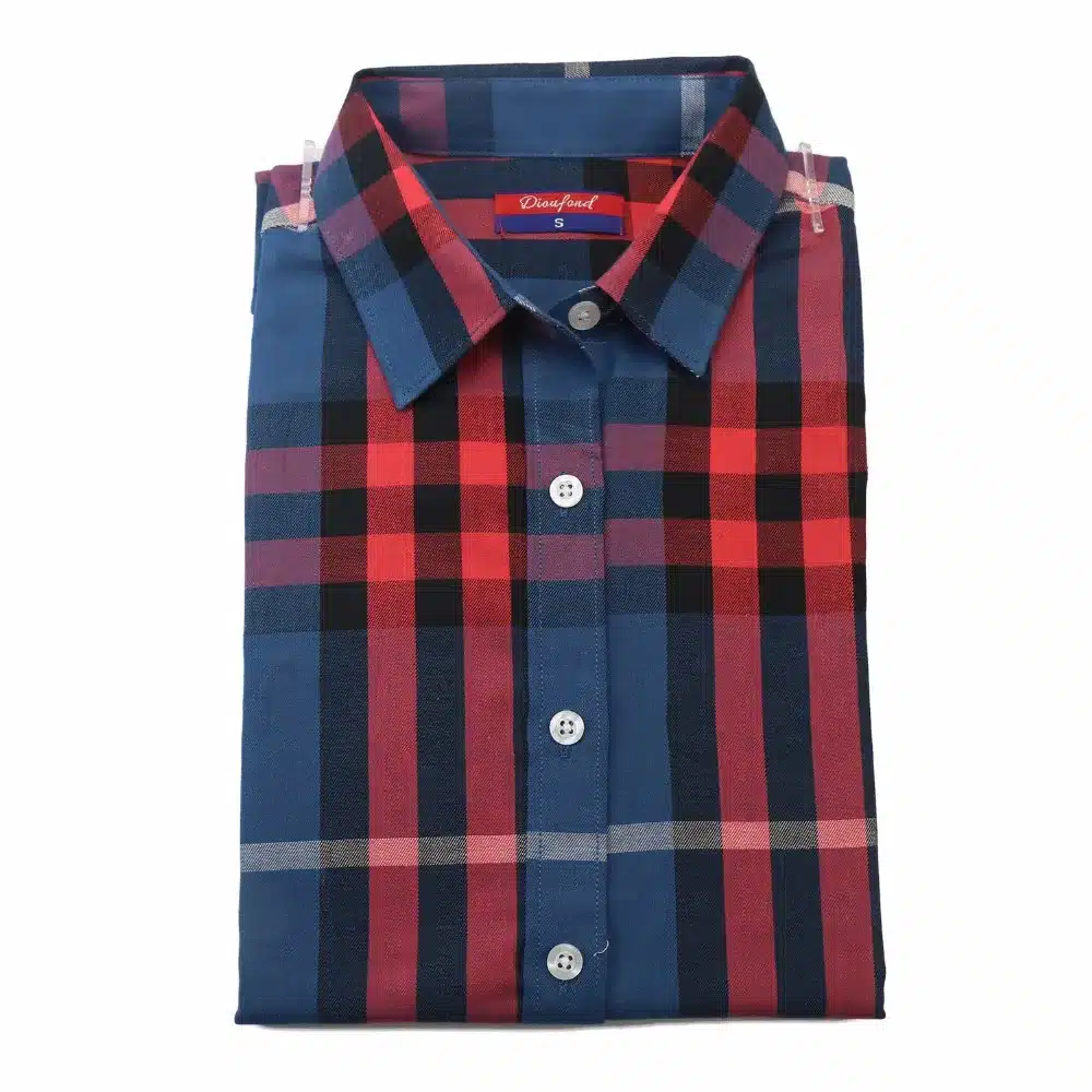 Dioufond Red Plaid Shirts Women Blouses Long Sleeve Turn-down Collar Plaid Shirts Women Casual Cotton Shirt Blusas Femininas 16