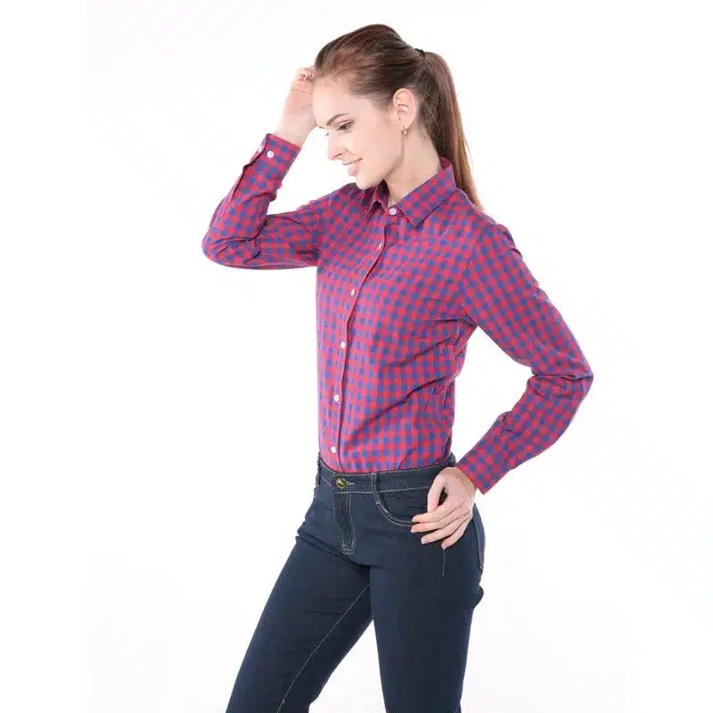Dioufond Red Plaid Shirts Women Blouses Long Sleeve Turn-down Collar Plaid Shirts Women Casual Cotton Shirt Blusas Femininas 21