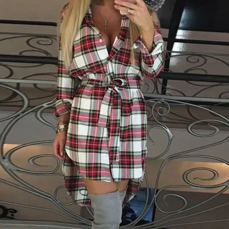 Fashion Women Blouses Long Sleeve Plaid Shirts Turn Down Collar Shirt Casual Ladies Tops Tunic Feminine Irregular Blouses LJ5932 9