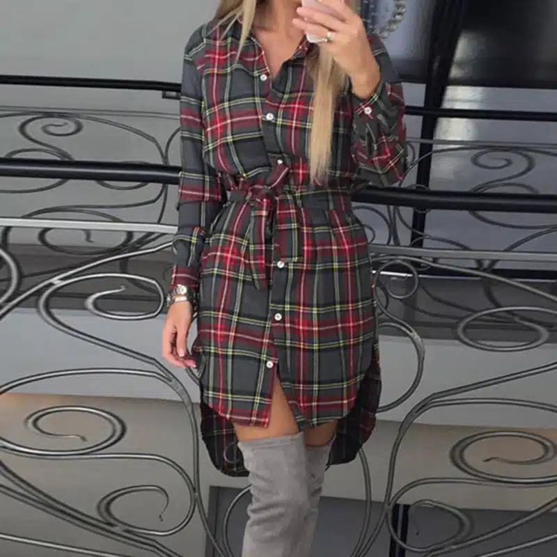 Fashion Women Blouses Long Sleeve Plaid Shirts Turn Down Collar Shirt Casual Ladies Tops Tunic Feminine Irregular Blouses LJ5932 14
