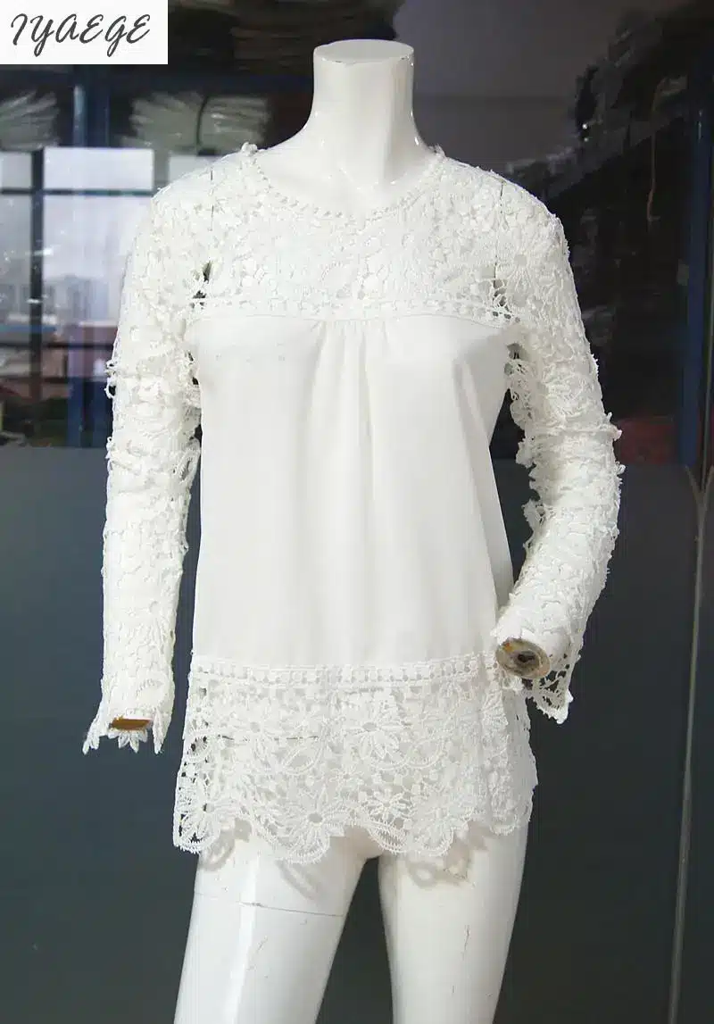 5XL Women Plus Sizes Chiffon Lace Blouse Shirts Long Sleeve Sexy Top Tees Solid Autumn Femme Blusas Crochet Women's Blouses 6XL 9