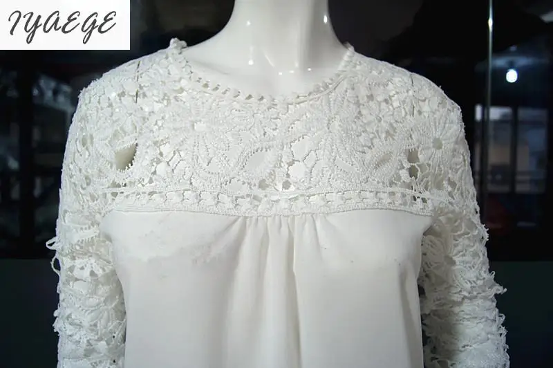 5XL Women Plus Sizes Chiffon Lace Blouse Shirts Long Sleeve Sexy Top Tees Solid Autumn Femme Blusas Crochet Women's Blouses 6XL 10