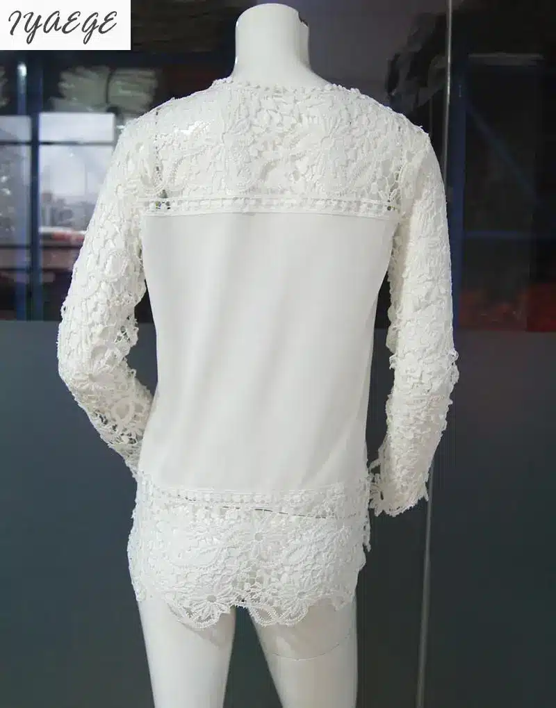 5XL Women Plus Sizes Chiffon Lace Blouse Shirts Long Sleeve Sexy Top Tees Solid Autumn Femme Blusas Crochet Women's Blouses 6XL 12