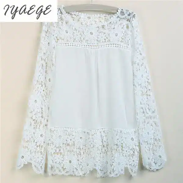 5XL Women Plus Sizes Chiffon Lace Blouse Shirts Long Sleeve Sexy Top Tees Solid Autumn Femme Blusas Crochet Women's Blouses 6XL 13