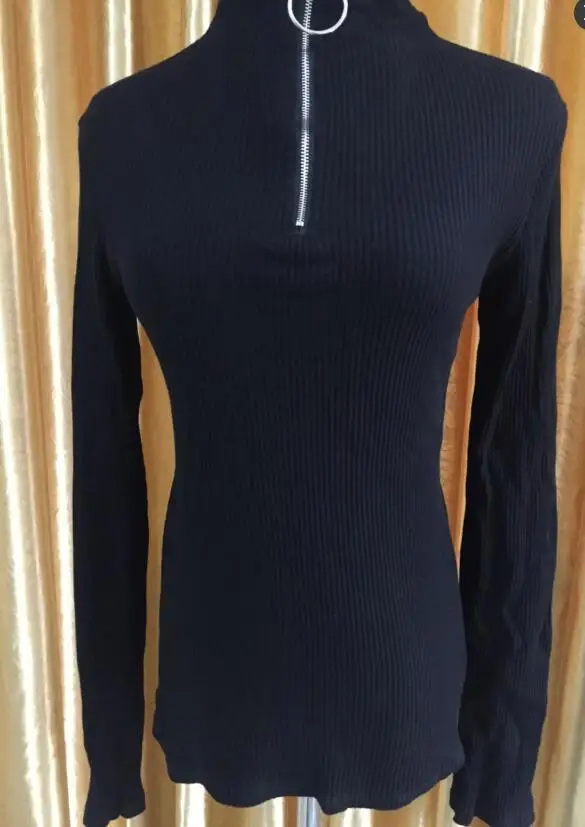 Harajuku Vintage Circle Ring Long Sleeve Tee Turtleneck Zipper Knitted Pullover 121116 11