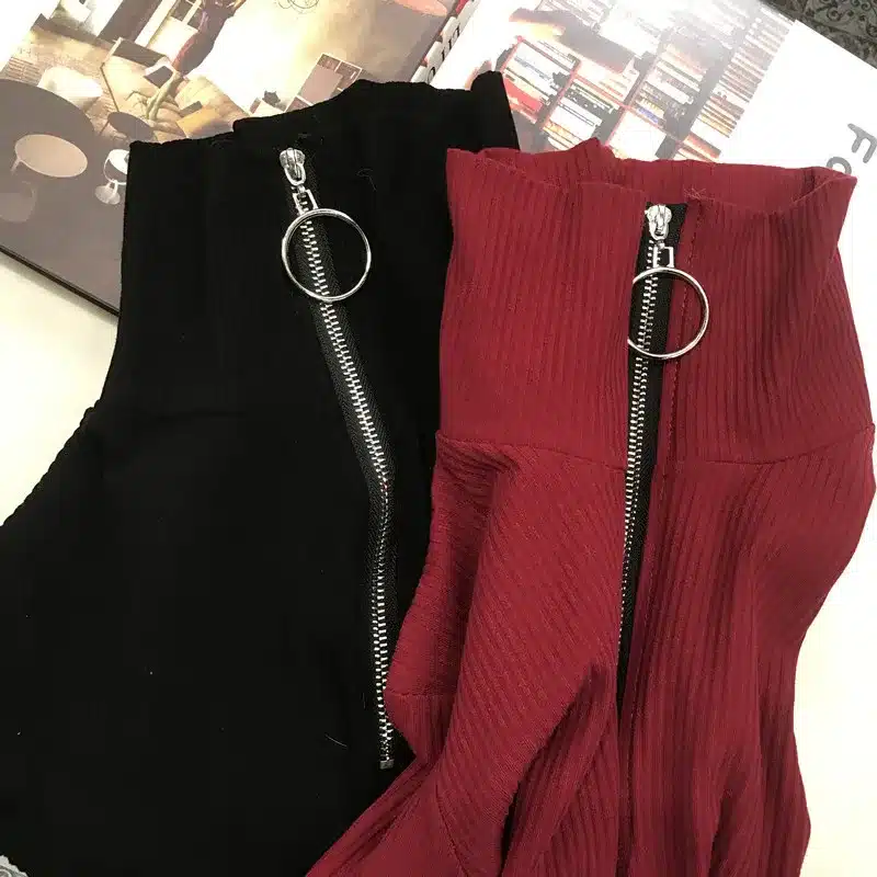 Harajuku Vintage Circle Ring Long Sleeve Tee Turtleneck Zipper Knitted Pullover 121116 17