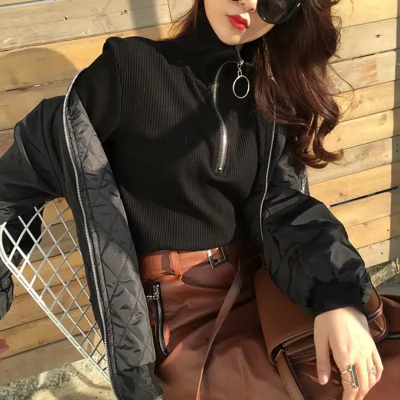 Harajuku Vintage Circle Ring Long Sleeve Tee Turtleneck Zipper Knitted Pullover 121116 27