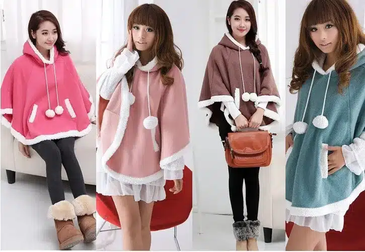 Autumn Japanese Batwing Sleeve Pullovers Hoodies Soft Fleece Girls Ball Doll Cloak Sweet Winter Warm Cape Cute Women Pullover 1
